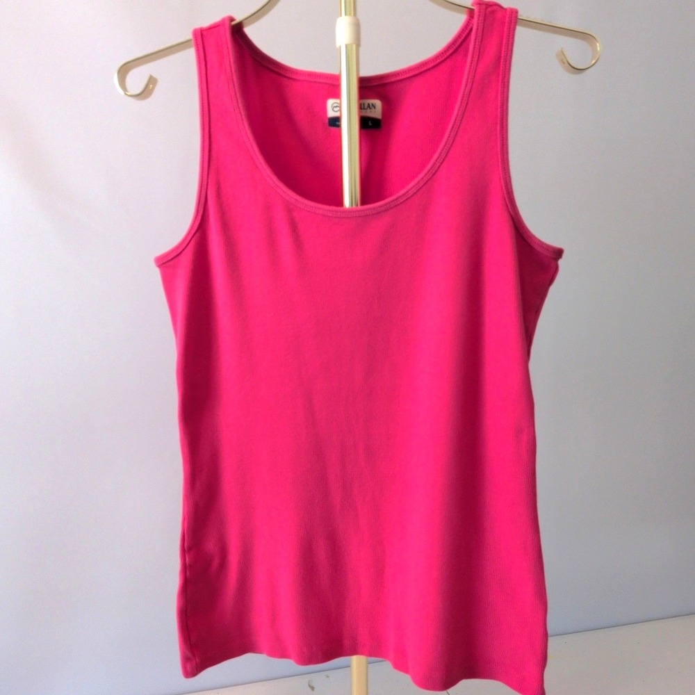 Magellan Outdoors Tank Top Womens L Pink Ribbed Cotton Blend Scoop Neck Active